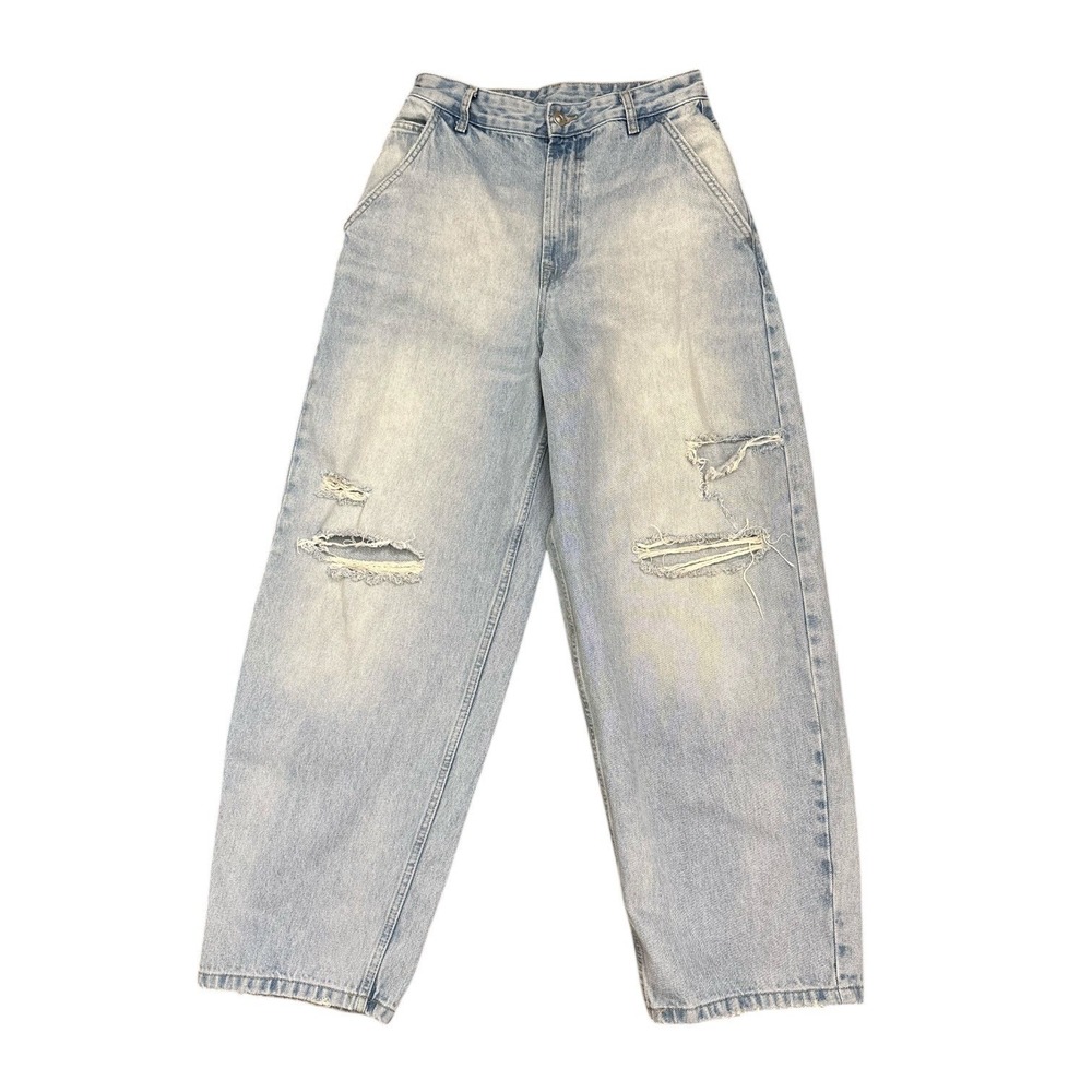 Zara Wide Leg High Rise Baggy Jeans Distressed Light Wash Denim Women's Size 29